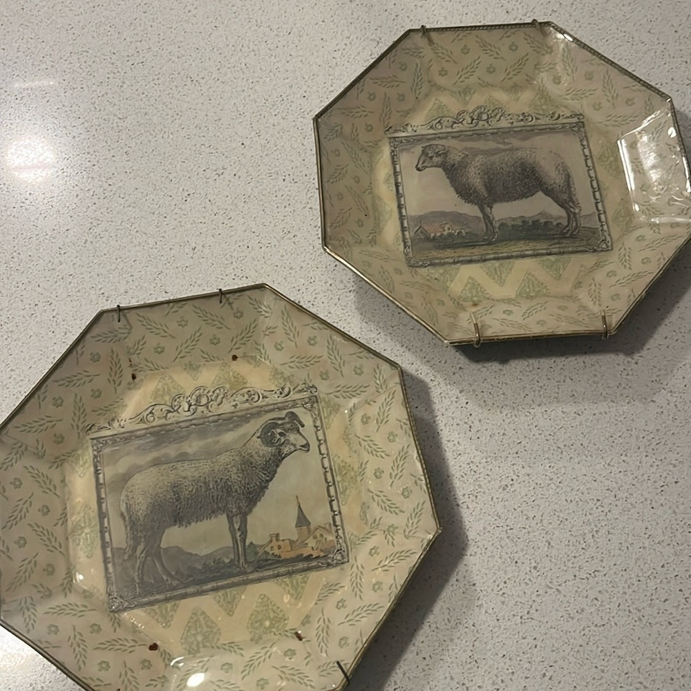 2 Vintage decoupage, sheep plates